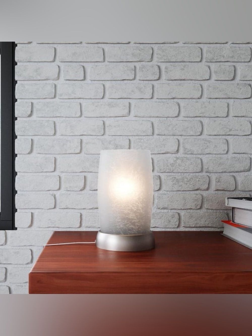 Modern Frosted Accent Table Lamp with Crackled Glass Shade & Brushed Nickel - Picture 3 of 16